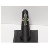 .925 Sterl Green Oval Elongated Stone Ring Sz 5