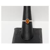 .925 Sterling Amber Cabochon Stone Ring Sz 7