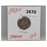 1943-D 90% Silv Mercury Dime