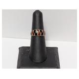 .925 Sterl Red-Orange & Black Inlay Ring Sz 6