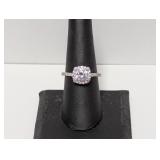 .925 Sterling Clear Stone Halo Style Ring Sz 8