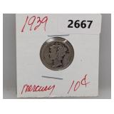 1939 90% Silv Mercury Dime