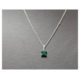 18" .925 Sterl Chain w/Green Stone & Diam Pendant