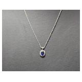 20" .925 Sterl Chain w/Blue Stone & CZ Pendant