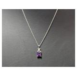 18" .925 Sterl Chain w/Purple Stone Pendant