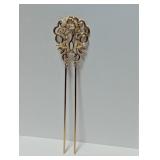 Gold Tone Floral Hairpin w/Faux Pearl Accent