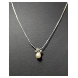 16-18" Silver Tone Avon Faux Pearl Pendant Neckla