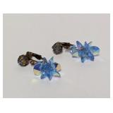 Vtg Blue Crystal Starburst Clip On Earrings