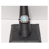 .925 Sterl Opal w/Diam Halo Ring Sz 8