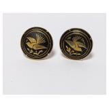 Vtg Gold Tone Bird Button Clip On Earrings