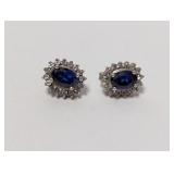 .925 Sterling Blue Stone w/CZ Accent Earrings