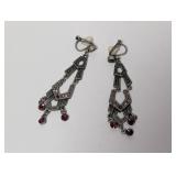 Vtg Geometric Purple Stone Clip On Earrings