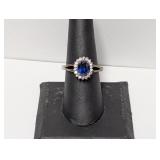 .925 Sterl Blue Stone w/CZ Accent Ring Sz 8