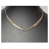 16" Vtg .925 Sterl Tri Color V Shape Necklace