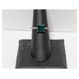 .925 Sterl Green Stone w/Diam Accents Ring Sz 7