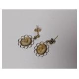 Vintage Floral Resin Gold Tone Earrings