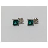 .925 Sterling Green Stone w/Diam Accents Earrings