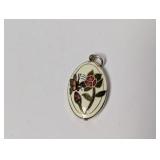 Vtg Enamel Butterfly & Floral Pendant