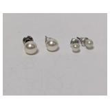Two Pair Faux Pearl Stud Earrings