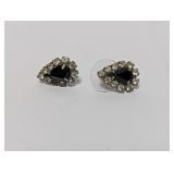 Vtg Teardrop Onyx & CZ Halo Stud Earrings