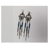 Bohemian Filigree Blue Bead Dangle Earrings