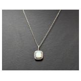 18" .925 Sterl Chain w/Opal & Diam Halo Pendant