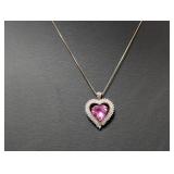 18" Verm/.925 Sterl Pink Heart & Diam Pendant