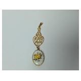 Vtg Ornate Filigree Yellow Rose Pendant