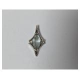 Vtg Avon Marquise Blue Pendant w/Clear Accents