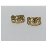 Vtg Gold Tone Filigree Semi Hoop Earrings