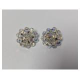 Vtg Iridescent Bead Cluster Clip On Earrings