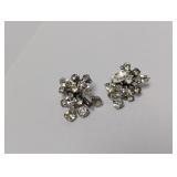 Vtg Floral Cluster Rhinestone Clip On Earrings