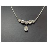 16" Vtg Silv Tone Faceted Crystal Drop Necklace