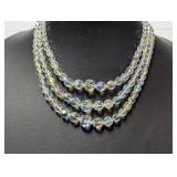 14-15" Vtg Aurora Borealis Crystal Bead Necklace