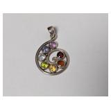 .925 Multi Colored Stone Shell Shape Pendant