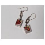 .950 Sterling and Red Stone Dangle Earrings
