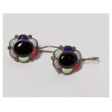 .925 Sterling Multi Stone Floral Dangle Earrings