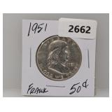 1951 90% Silv Franklin Half $1 Dollar