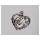 .925 Distance Diamond and Blue Stone Heart Pendant