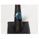 .925 Sterling JH Blue Opal Ring Size 7