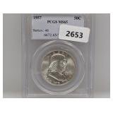 PCGS 1957 MS65 90% Silv Franklin Half $1