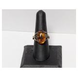.925 Sterling Amber Ring W Cross Details Size 8
