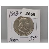 1958-D 90% Silv Franklin Half $1 Dollar