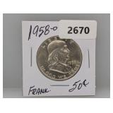 1958-D 90% Silv Franklin Half $1 Dollar