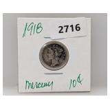 1918 90% Silv Mercury Dime