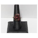 .925 NF Marcasite & Red Stone Cocktail Ring Sz 8
