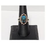 .925 Sterling Signed Turquoise Ring Size 8