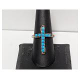 .925 Sterling Turquoise Cross Ring Size 8