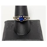 .925 Blue Stone Ring Heart Detailing Sz 9.5