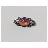 .925 Sterling Broach/Pin Orange/Blue Stone